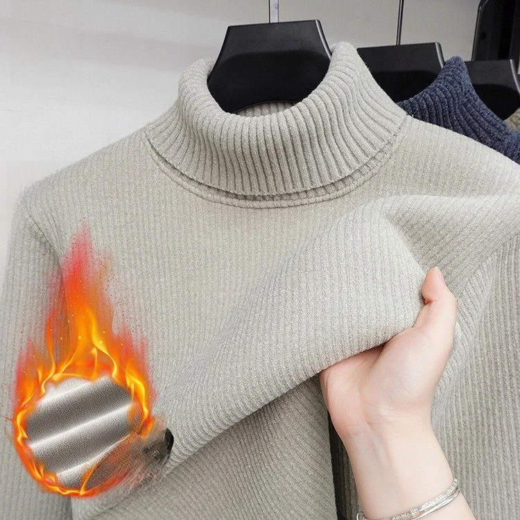 

Thiened High Collar Knitted Sweater Men's Inteated Fce Double Collar Snail ell Knitwear Warm Busin Casual Sle