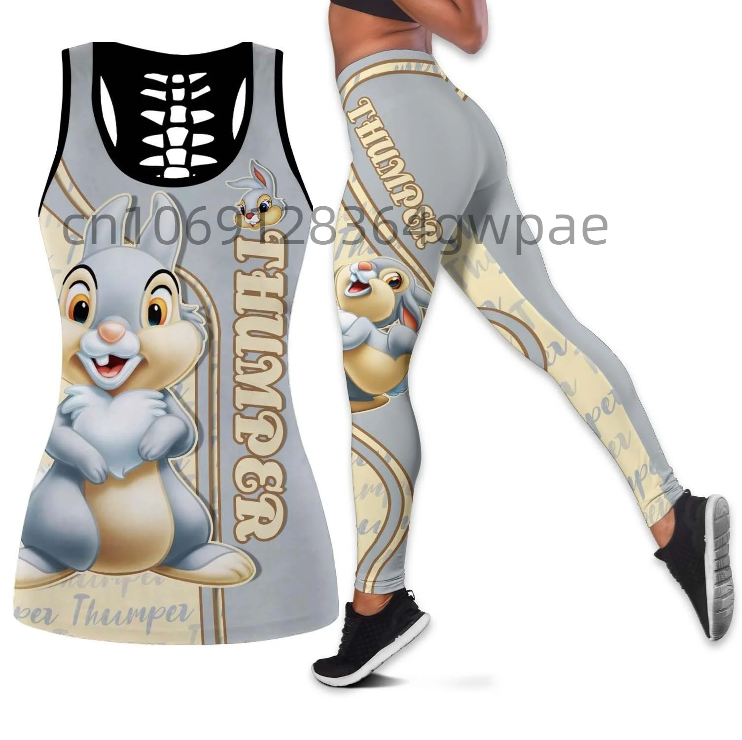 Thumper Rabbit Bambi Women\'s Cutout Tank Top Leggings Yoga Set Fitness Leggings Tracksuit Disney Hollow Tank Top Leggings Set