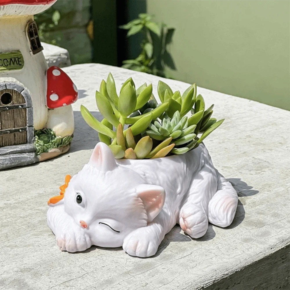 Ornament Resin Cat Succulent Flowerpot Creative Cartoon Cat Succulent Planter Multifunction Garden Potted Balcony