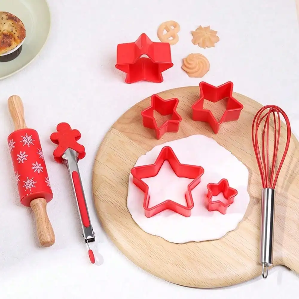 

Christmas Baking Kit Silicone Rolling Pin Egg Beater Food Clips Biscuit Mold Wooden Handle Silicone Cream Scraper Kitchen Baking