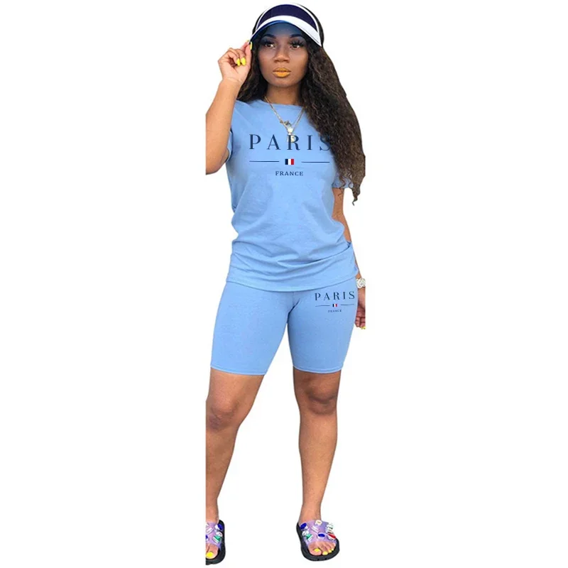Neuer Sommer-Damen-Trainingsanzug, täglich, lässig, kurz, 2-teiliges Set, täglicher City-Druck, T-Shirts, Shorts, Outfits, Joggen, Damen-Kurzanzug