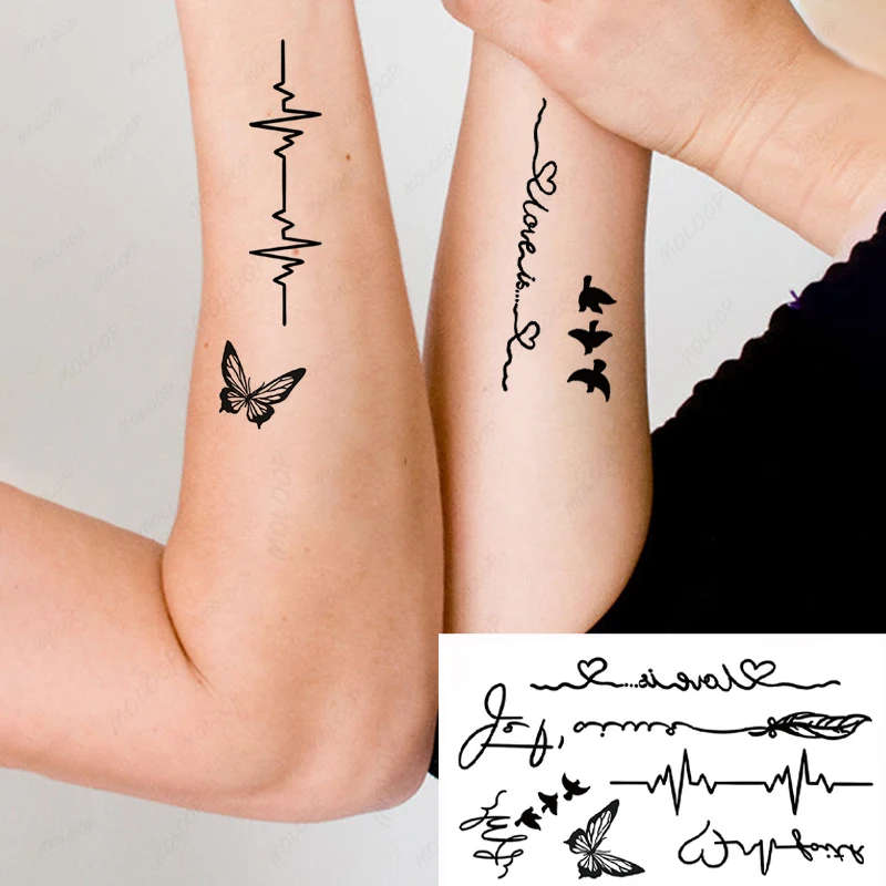 

Tattoo Sticker Love Letters Feather Heart Beat Line Bird Butterfly Fake Tatto for Women Men Waterproof Temporary Hand Body Art