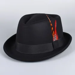 Classic Fedora Men Women 2026 Causal Black Pork Pie Hat Feather Vintage Gentleman Trilby Jazz Cap Church Party Women's Felt Hats