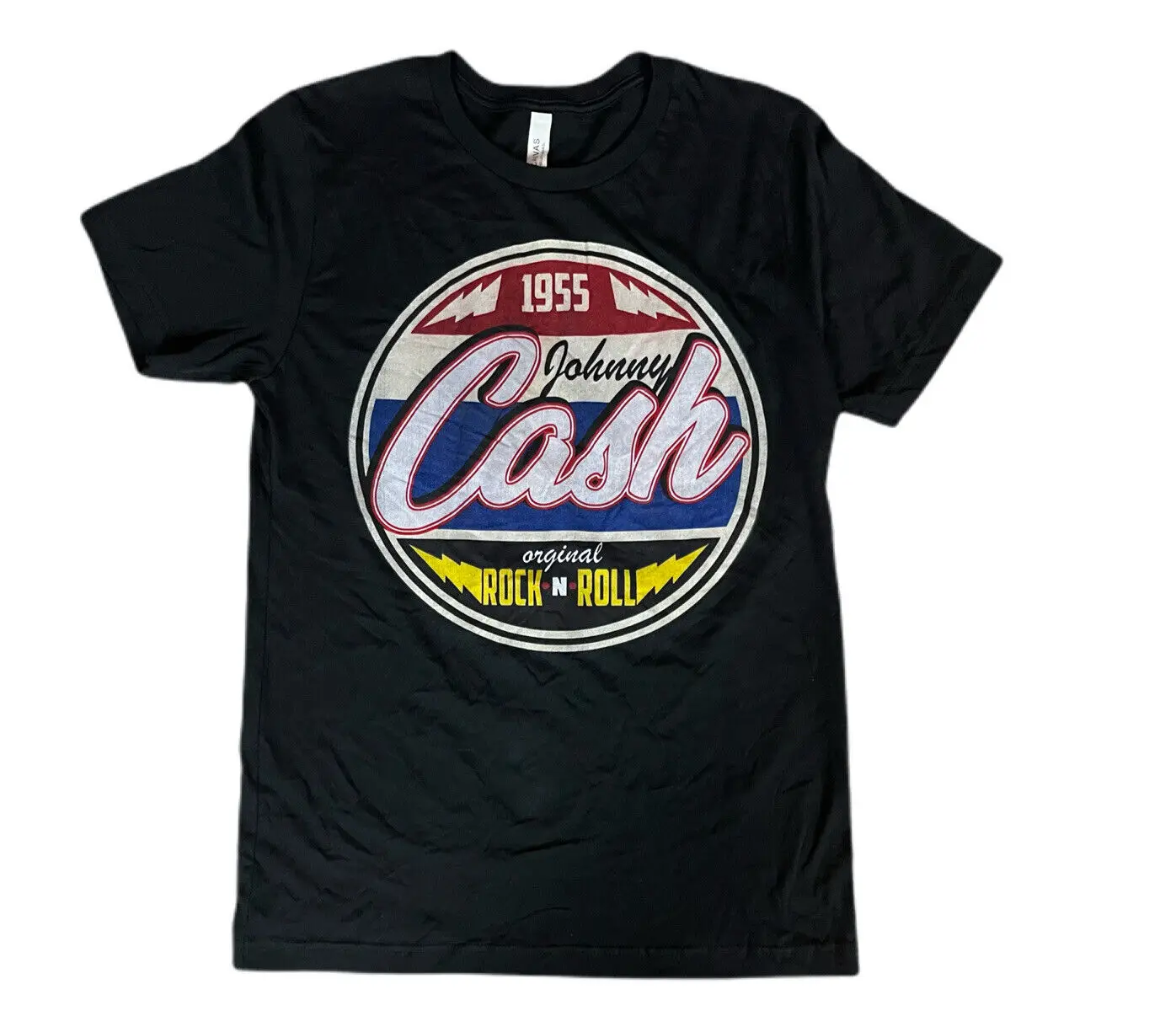 Camiseta gráfica unisex Johnny Cash Rock Roll preto, 1955, lona