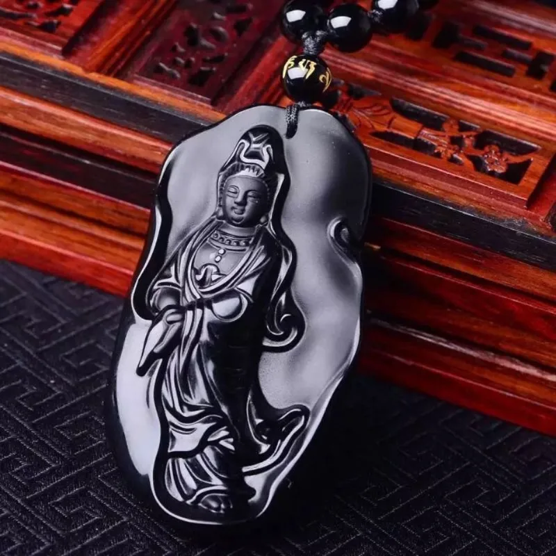

Genuine obsidian dripping water Guanyin safe pendant versatile model for mother