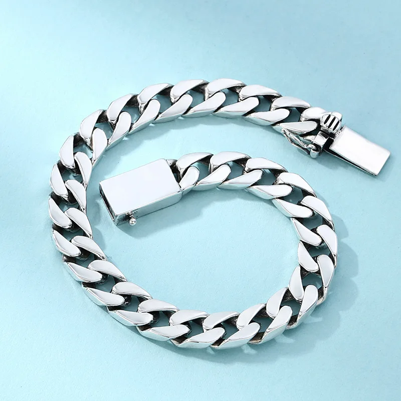 925 silver men's bracelet glossy thick tank chain personalized fashion trendy