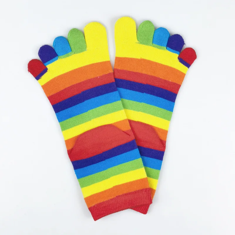 Cotton Breathable Women's Short Socks Women Toe Socks Funny Five Fingers Socks Colorful Striped Printed Rainbow women