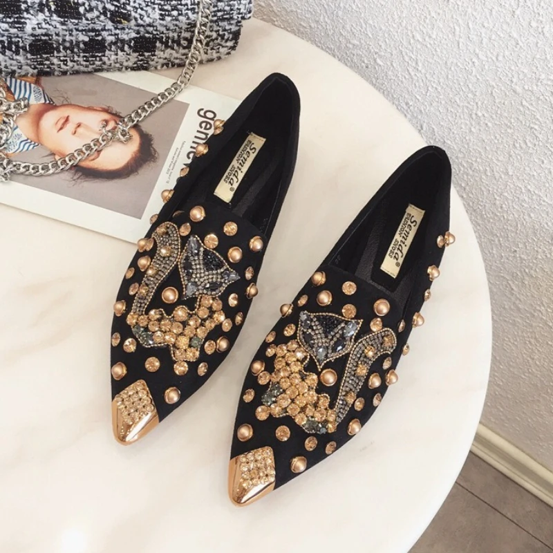 Plus Size Casual Versatile Women's Flat Shoes Pointed Toe Cropped Studded Bo Boo Sandals Comfortable Single Shoes