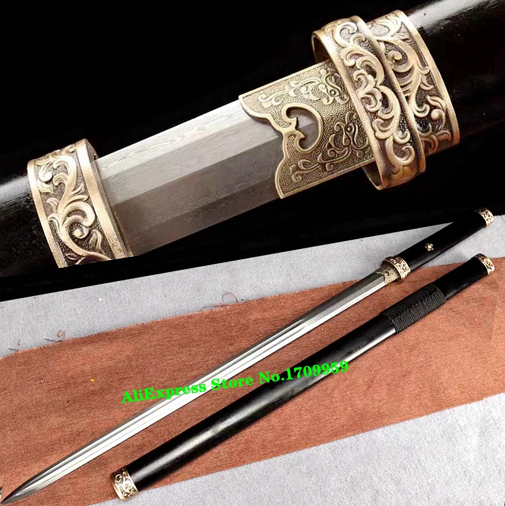 Folded Forge T10Steel Damascus Double Edge Sword KungFu Cosplay Good Quality Brass Fittings/Ebony Wood Chinese Tang Dynasty Jian