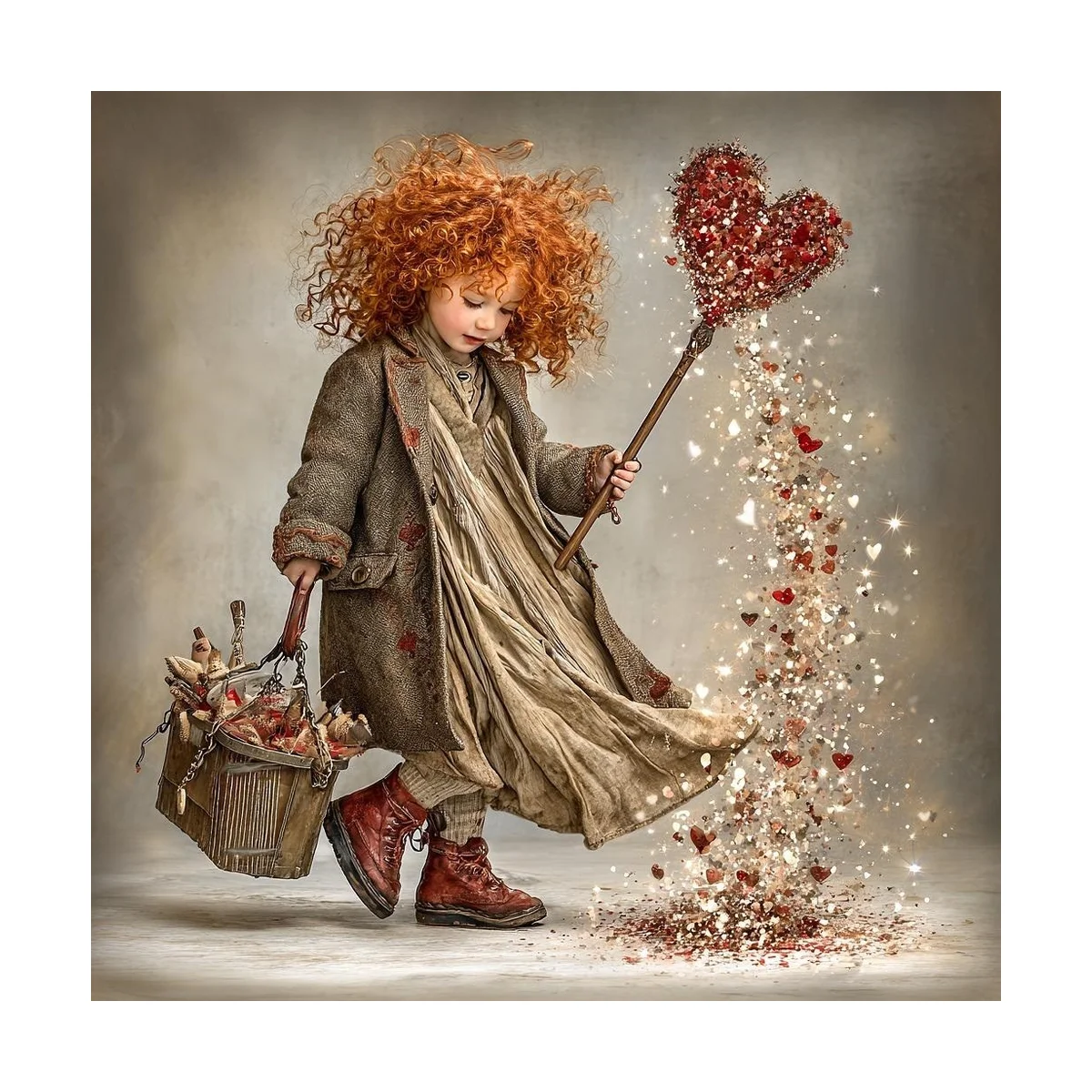 1 Stück 40x40 cm/15,74 Zoll, 11Ct/14Ct Kreuzstich-Set, DIY Valentinstagsgeschenk, Stickerei-Set für Festlichkeiten, Mädchen mit roten Haaren und Herz – Detail 3