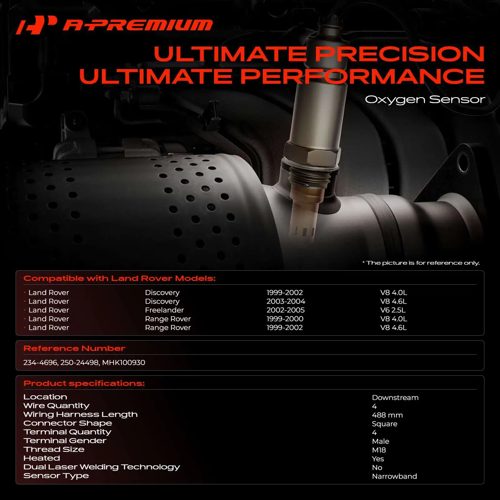 A-Premium Downstream Left or Right O2 Oxygen Sensor for Land Rover Discovery 1999-2004 Freelander 2002-2005 Range Rover