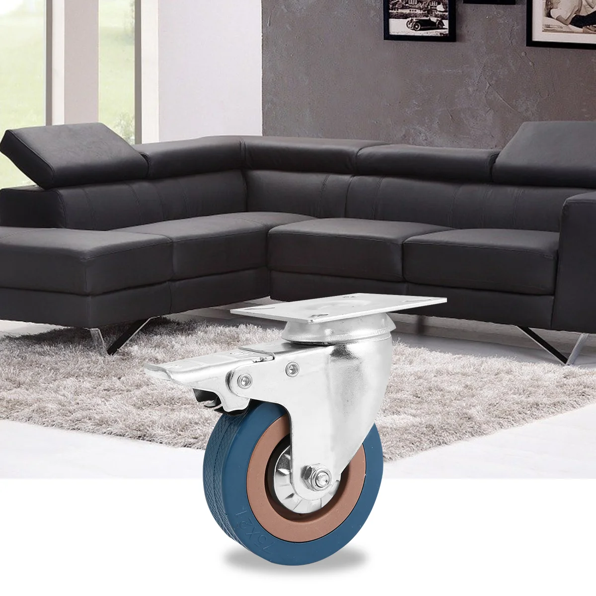 3 Inch Swivel Casters PVC Rolling Wheel Chair Castor Universal with Brake Industrial