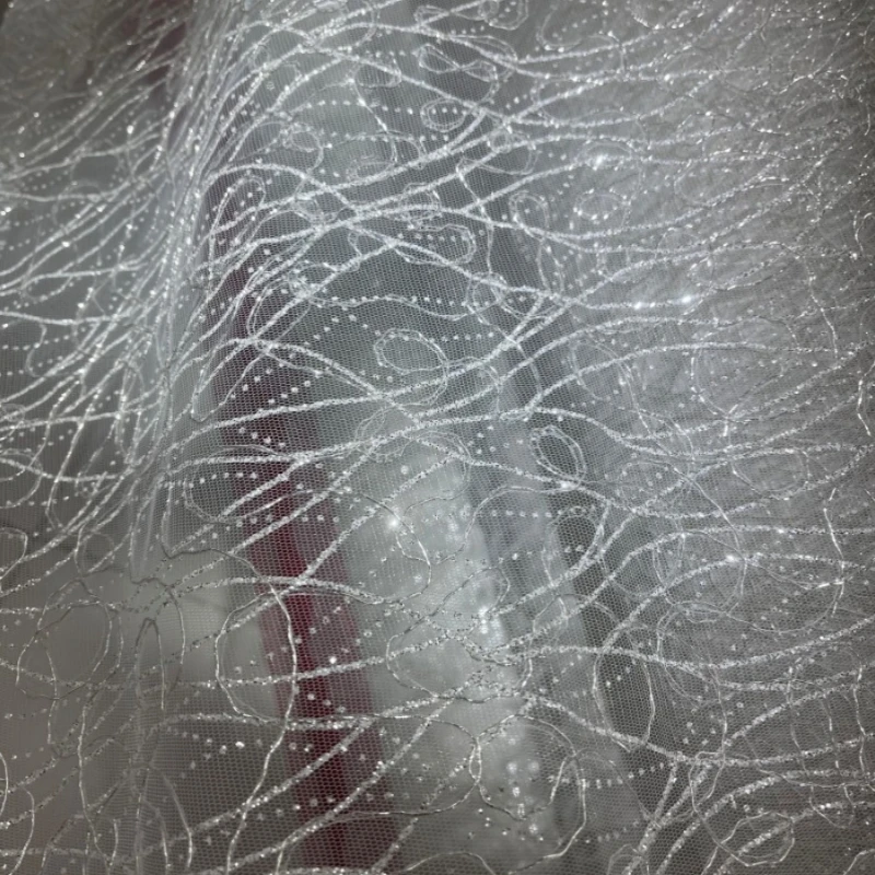 

Fine Flash Spray Silver Thread Perspective Mesh Fabric for Irregular Texture Wedding Dress Cloth Diy Per Meter Sewing Material