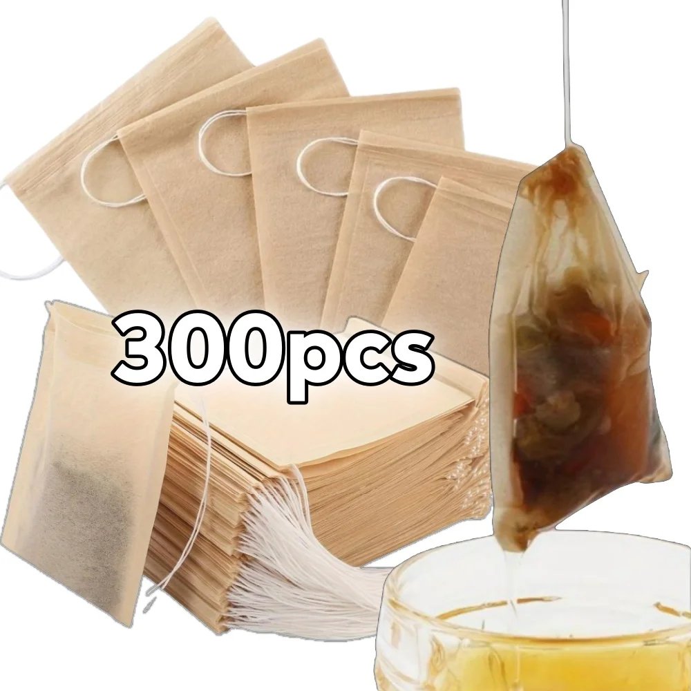 300pcs Drawstring Filter Paper Bags for Coffee Tea Natural Biodegradable Disposable Brewer Empty Tea Infuser Bag Set for Brewing