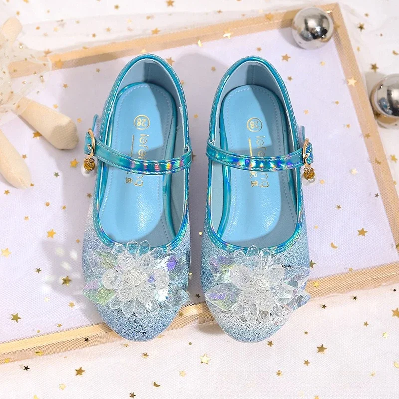 Chic Girl's Sequins Leather Shoes Catwalk Princess Style Kids Wedding Party Shoes Versatile Children's Dress High Heel Shoes