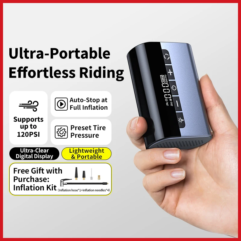 THERAGUN MN01 Mini Electric Air Pump Portable Cordless Bicycle Inflator for Presta /Schrader Valves Outdoor Road MTB Bike.