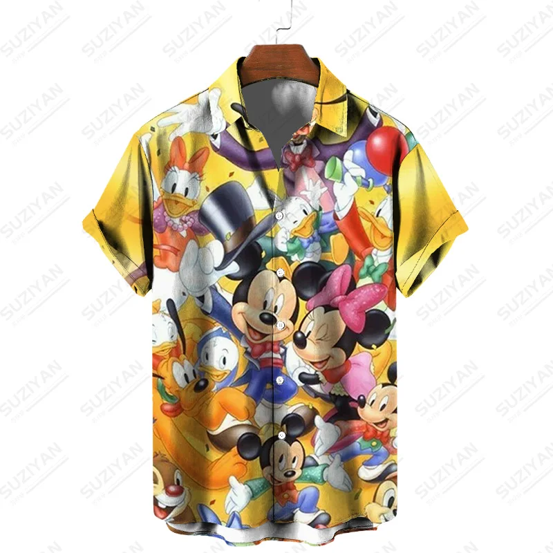 2024 New Summer Fashion Street Trend Retro Boutique Unisex Tops 3D Printing Disney Donald Duck Mickey Mouse Temperament Men\'s Sh