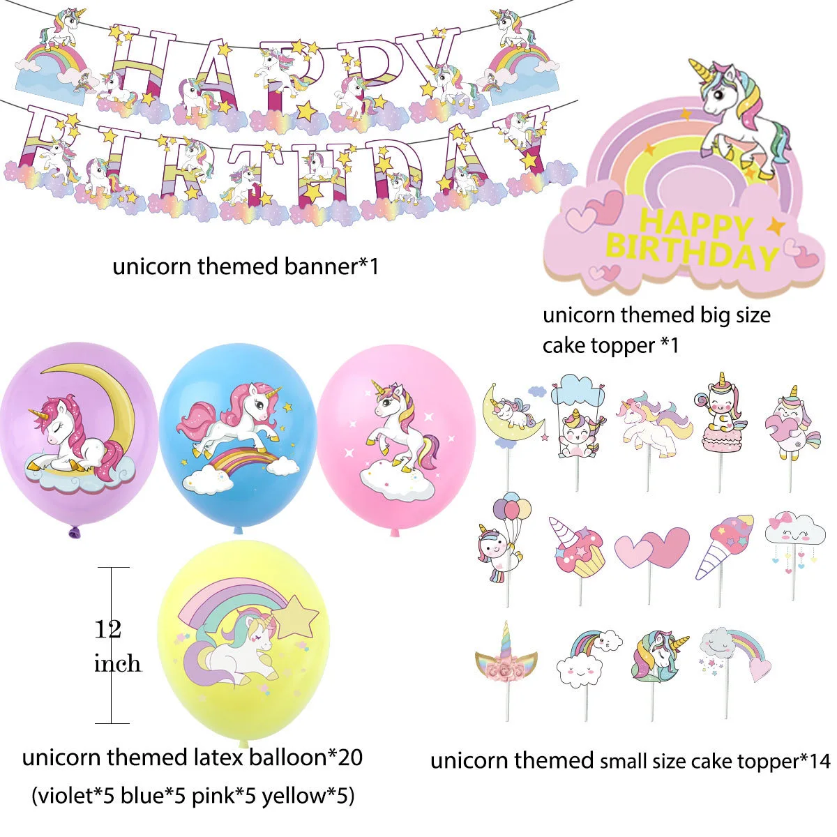 Unicorn Original New Product Birthday Party Decorative Supplies Cute White Horse Balloon Cake Banner Set