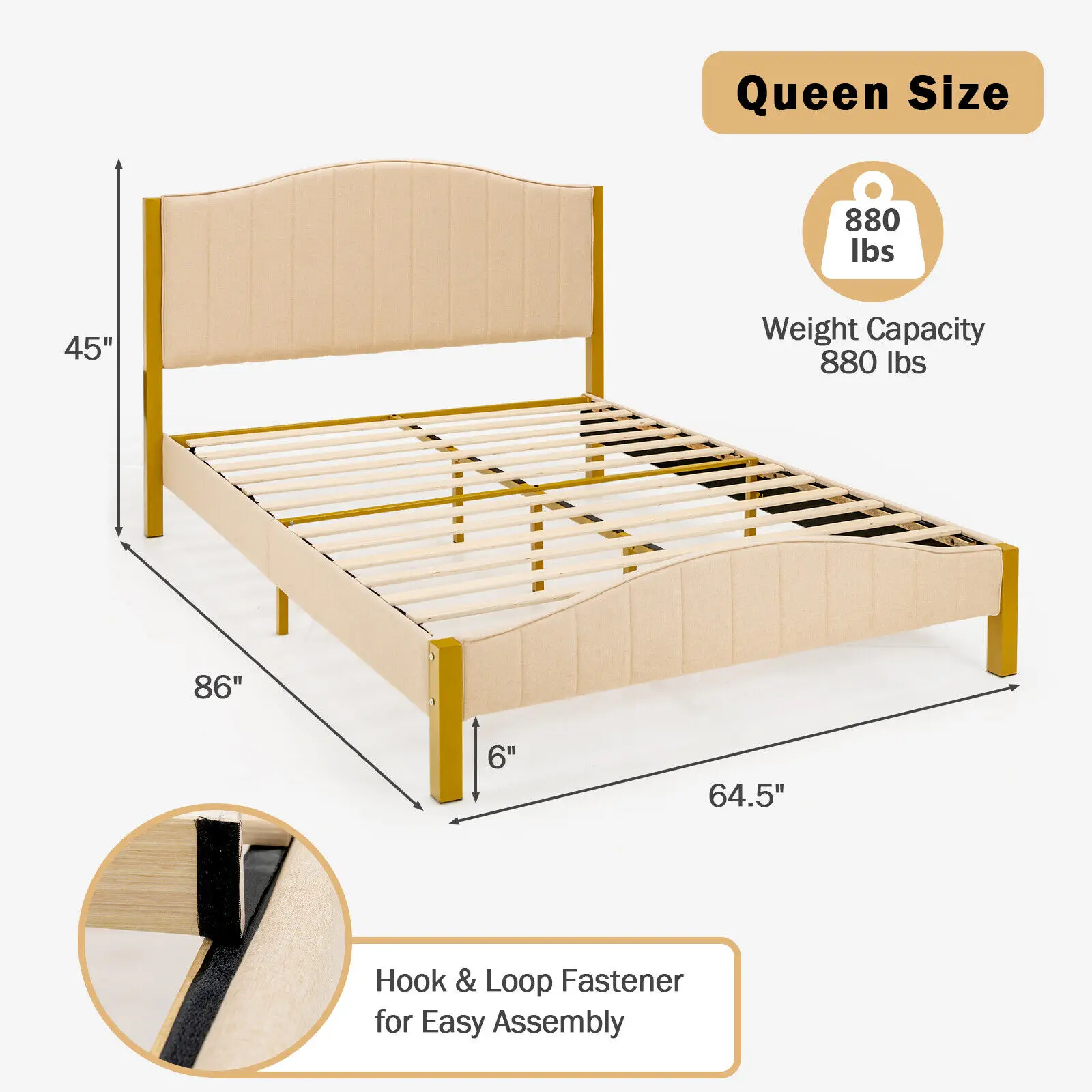 Costway Queen Size Upholstered Bed Frame Mattress Foundation Platform Quilted Headboard