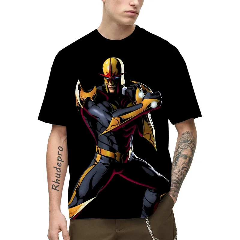 Miniso المنتقمون سبايدرمان 2024 جديد الصيف الرجال تي شيرتات قصيرة الاكمام ثلاثية الأبعاد تي شيرت مطبوع عادية تنفس الهيب هوب تي شيرت