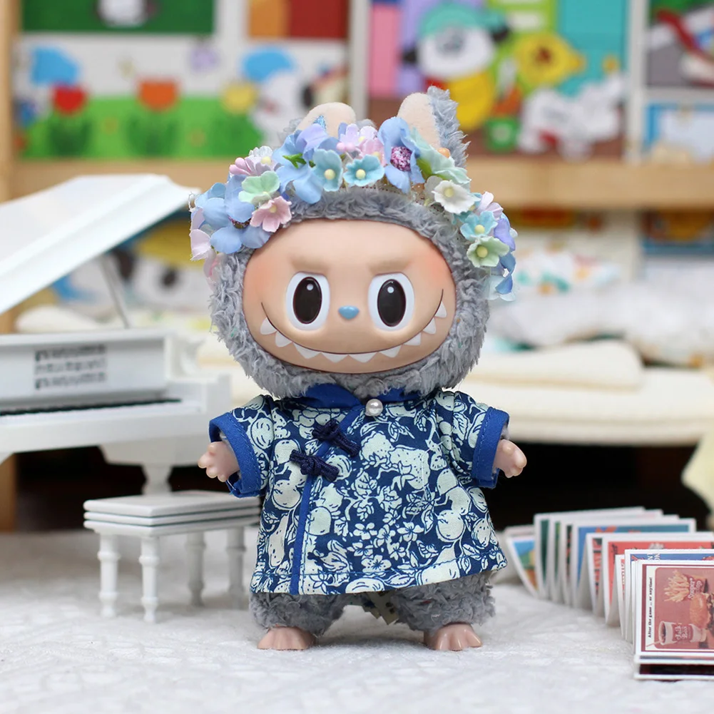 Chinese Style For 17cm Labubu Doll Clothes Fashion Vest Color Match Denim Shorts Doll Accessories Cute Decoration Little Clothes