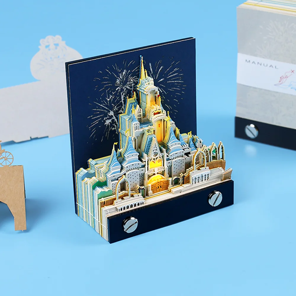 

3D Notepad Castle Paper Pad Note Design Castle 3D Memo Pad With Led Omoshiroi Block Notes Offices Cute Note Paper Birthday Gift