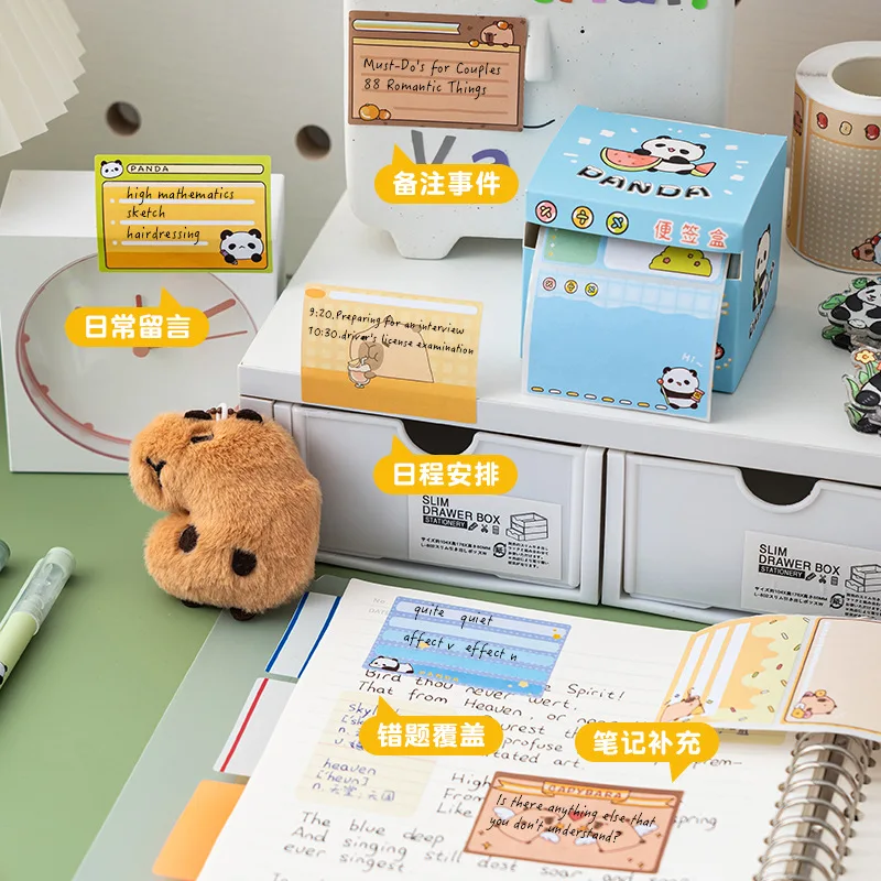 Pull-out  Box Cartoon Sticky Note, Creative High-value Note Paper, Cute Fully Sticky Error Correction Note Sticker  Note Pad