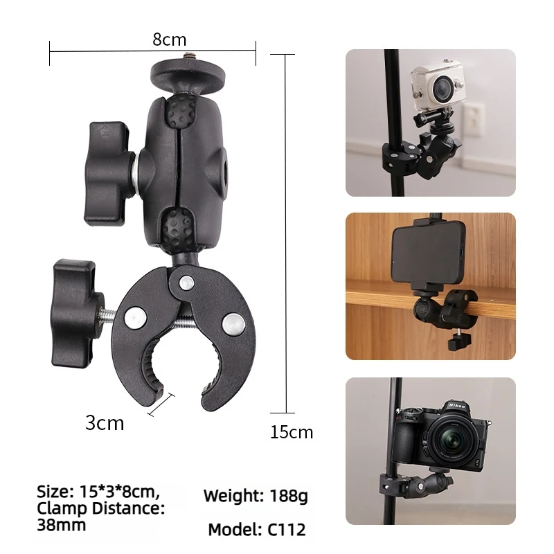 U-Shaped Double Head Clamp Motorcycle Crab Clamp Bracket Sport Camera Mount Outdoor Cycling Selfie Stick Holder