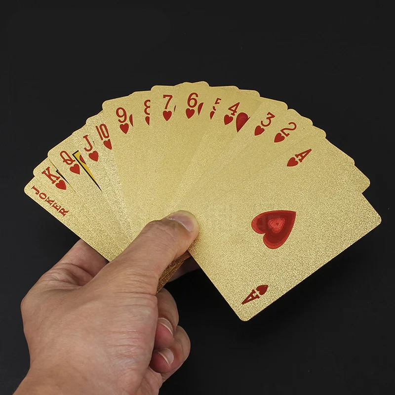 Juego de cartas doradas de lujo, juego de póker de lámina dorada, cuadrícula de plástico, resistente al agua, colección de regalos