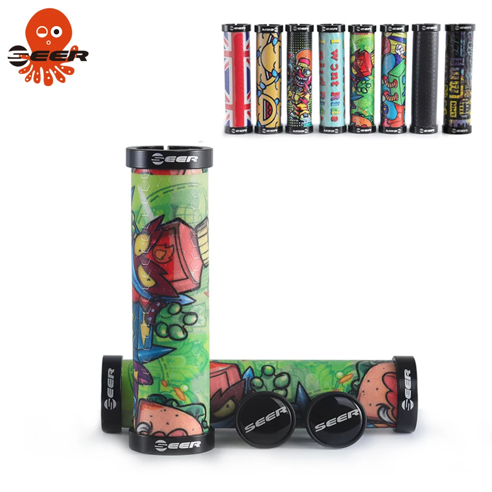 SEER MTB Bike Handlebar Silicone Grips Cover Anti-slip Shockproof Double Lock Bike Handle Cover With Plug Cycling Parts
