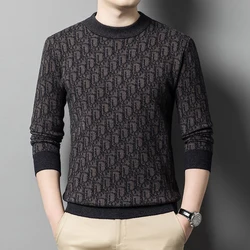 High Quality Men's O-Neck Sweater Printed Pullover Long Sleeved Top 2023 New British Autumn/Winter Thickened Base  Men Clothing