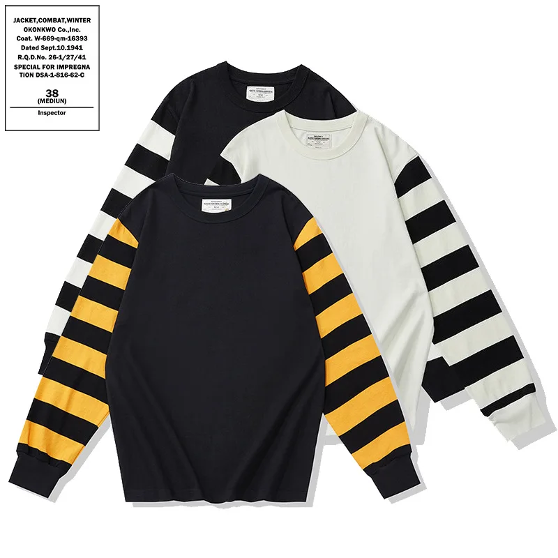 

Ретро-японская футболка Sle Kapital в винтажном стиле с длинным рукавом и круглым вырезом, мотоциклетная, в полоску, из хлопка 280 г, повседневная, в стиле панк