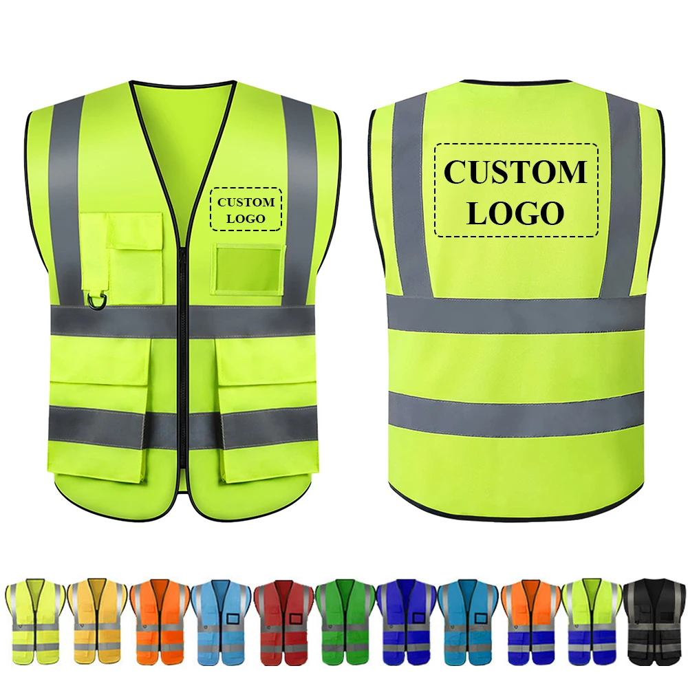 Custom Logo Reflective Safety Vest High Visibility Security Protection Working Clothes Motorcycle Jacket Construction Workwear