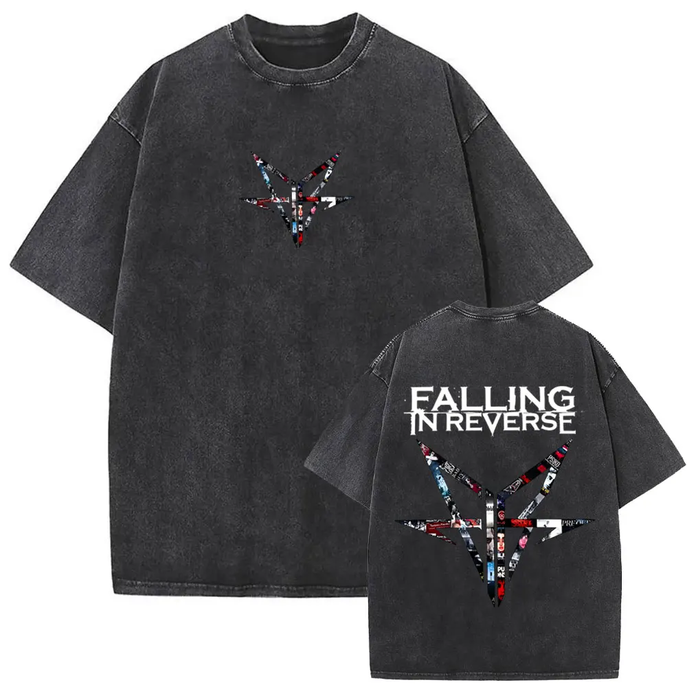 Vintage-T-Shirt mit doppelseitigem Aufdruck, Motiv: Rockband „Falling in Reverse“, für Herren und Damen, Retro-Gothic-Punk-Stil, Oversized-Schnitt, Streetwear. – Detail 6
