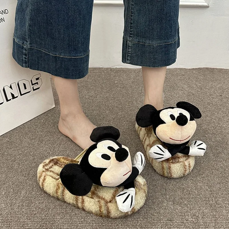 شباشب ديزني كارتونية ميكي اللطيفة للنساء، شباشب قطنية داخلية عصرية للخريف والشتاء #6