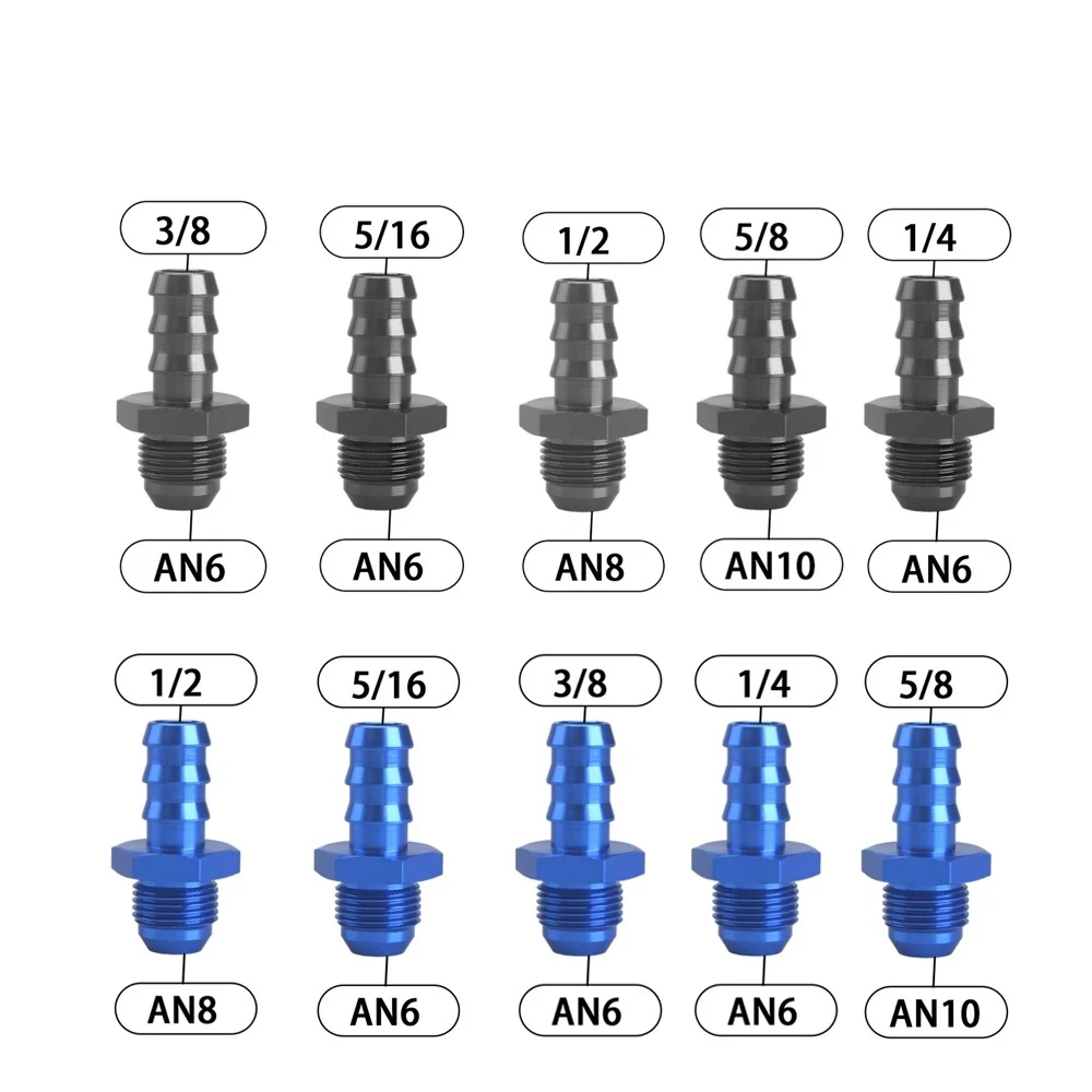 6AN 8AN Male Flare to 3/8 5/16 1/2 Hose Barb Straight Fitting Adapter AN6 3/8