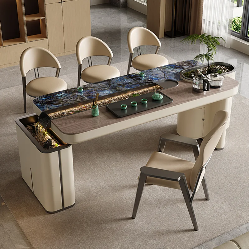 Steinplatten-Teetisch, integrierter Teetisch für den Haushalt, Wohnzimmer, hochwertiger Teetisch mit fließendem Wasser