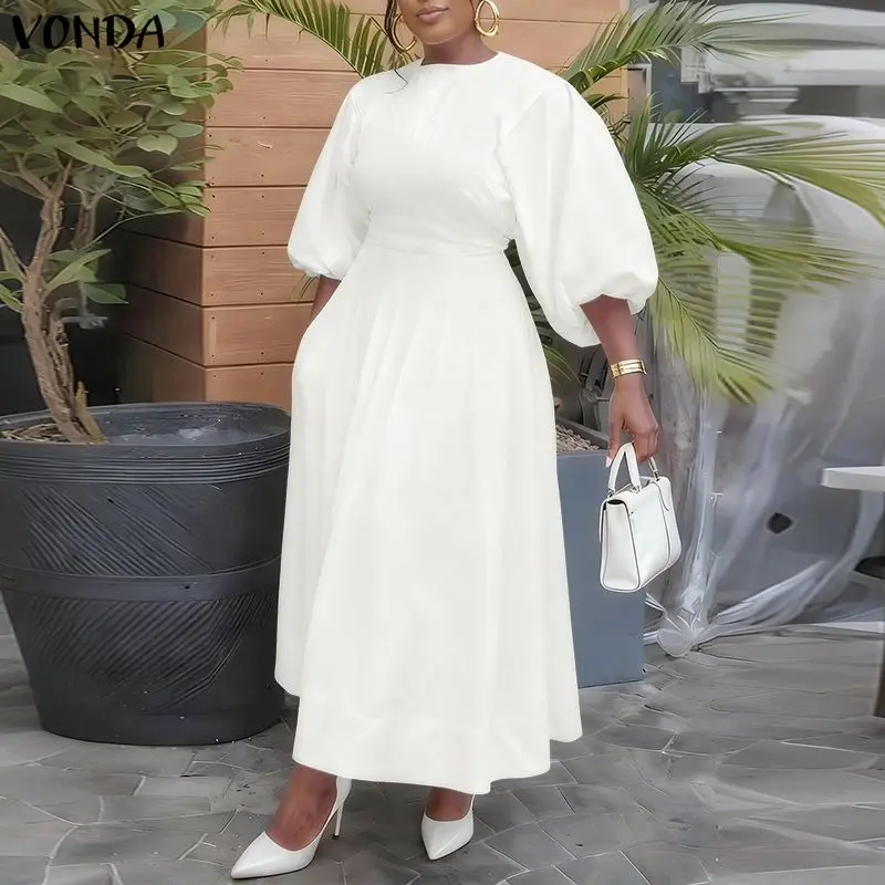 

VONDA Plus Size 5XL Elegant Women Summer Dresses 3/4 Sleeve Casual Long Maxi Sundress 2026 Fashion Solid OL Office Lady Robe