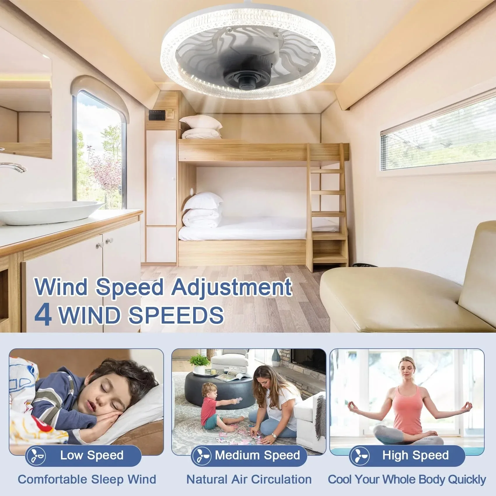 Modern Fan Lights Small E27 Socket Fan with LED Hotel Restaurant Indoor Luminarie 2-in-1 Integrated Ceiling Fan Lamp Four Gear