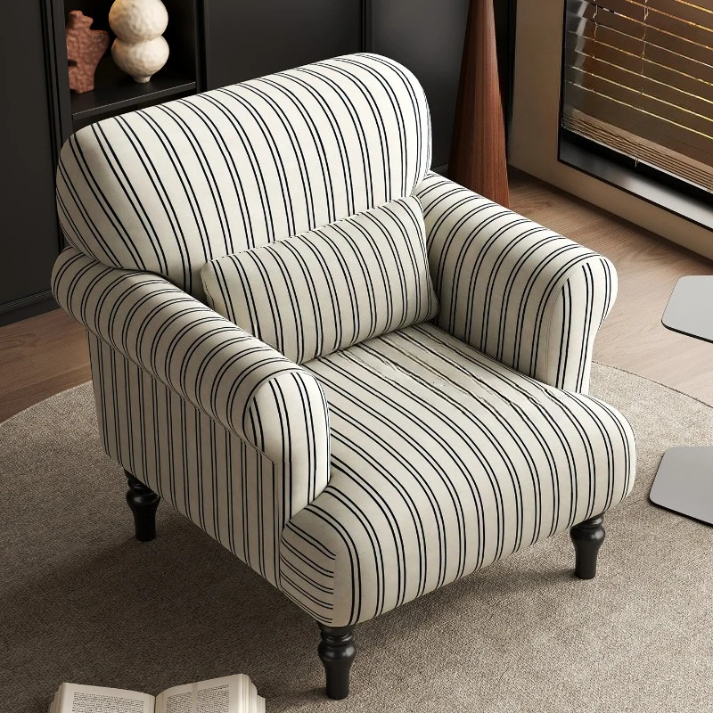 

Single striped Armchair antique living room retro wood sofa chair casual comfortable sillas para vanity Mid-century furniture