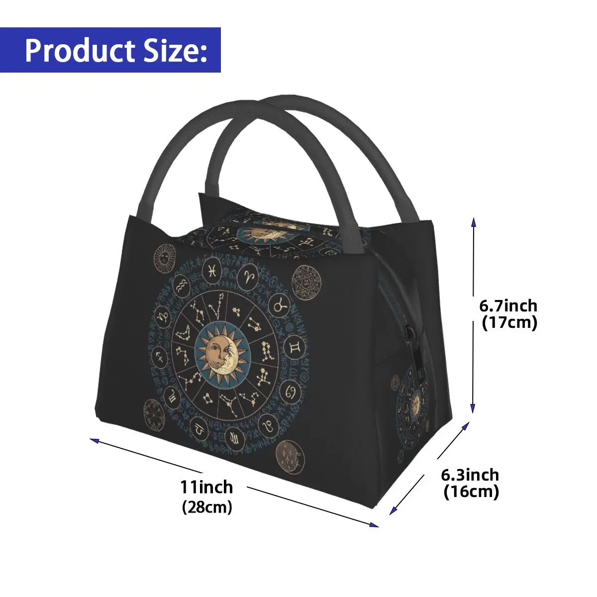 Horoscope Wheel With Zodiac Signs Insulated Lunch Bag for Women Kids Portable Food Boxes Thermal Lunch Box Tote