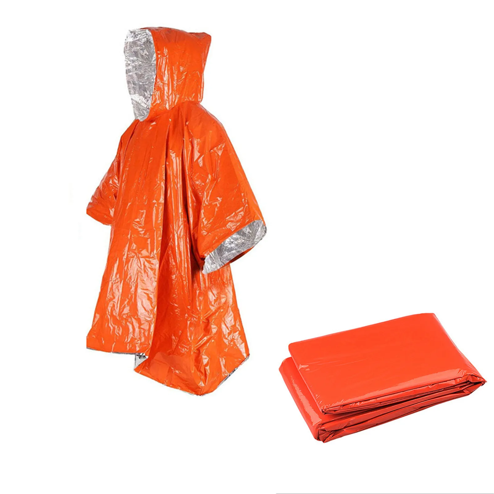 Emergency Disposable Aluminum Film Rain Poncho - Waterproof, Cold - Insulating Rainwear & Survival Blanket for Camping
