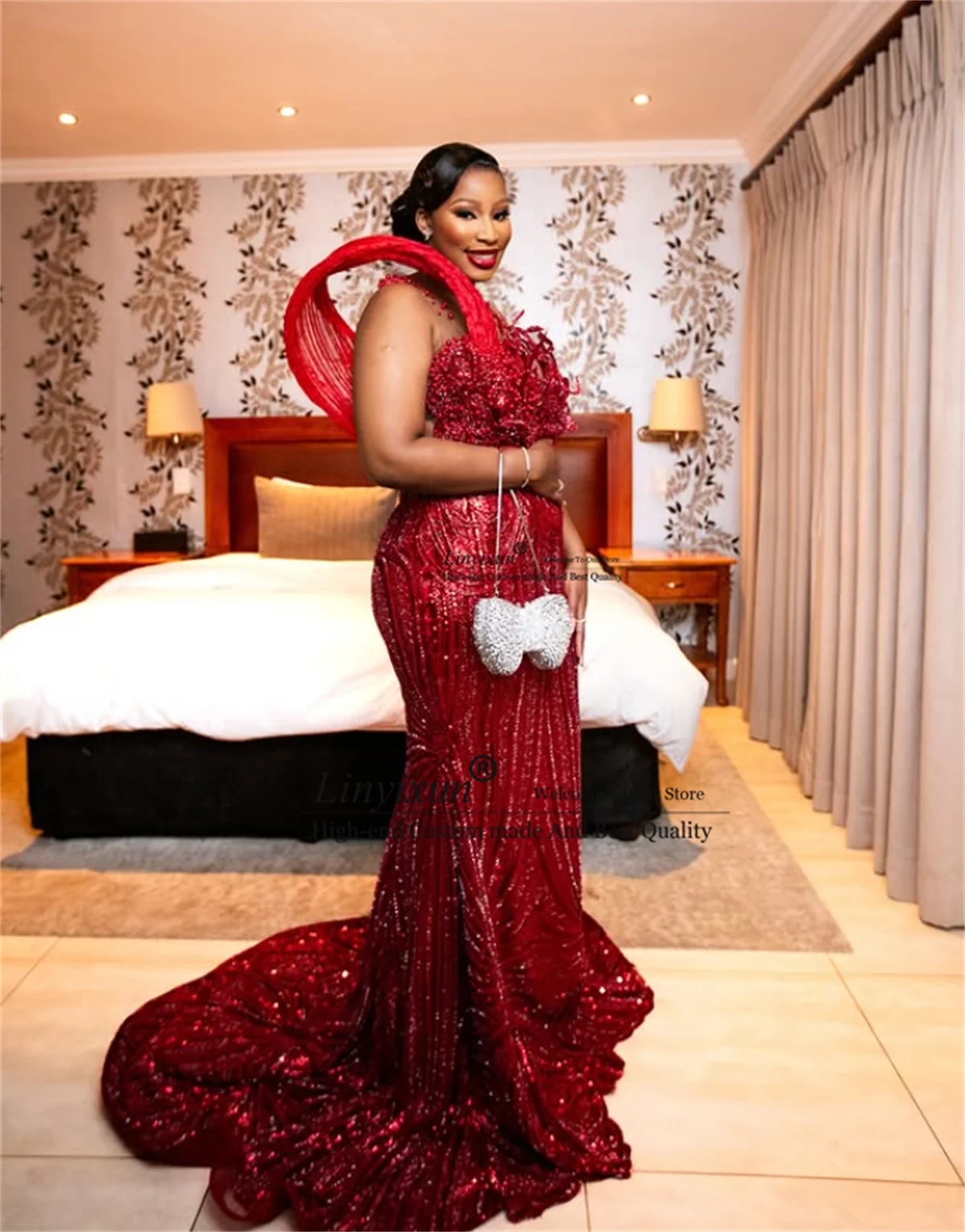 

Aso Ebi Mermaid Prom Dress Beaded Crystal Formal Evening Gown Sequin Off Shoulder Customized Long Special Occasions Party Dress