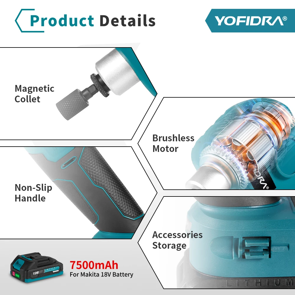 Borstelloze elektrische hamerboorschroevendraaier Multifunctionele draadloze oplaadbare huishoudelijke elektrische gereedschappen voor Makita 18V-batterij