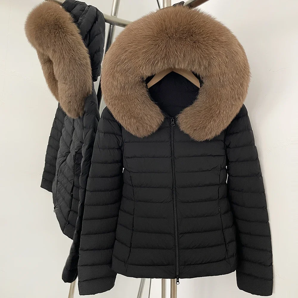 OFTBUY Daunenjacke mit echtem Fuchsfellkragen, leicht, gesteppt, mit Reißverschluss, neuer Winter-Puffermantel, kurze Daunenjacke mit Kapuze für Damen – Detail 17