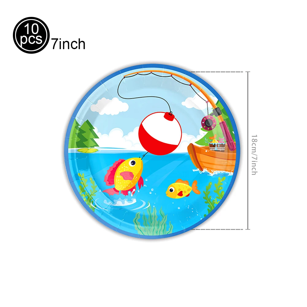 Gone Fishing Tableware Disposable Paper Plates Cups Napkins Banner Kids Little Fisherman Themed Birthday Party Decors supplies