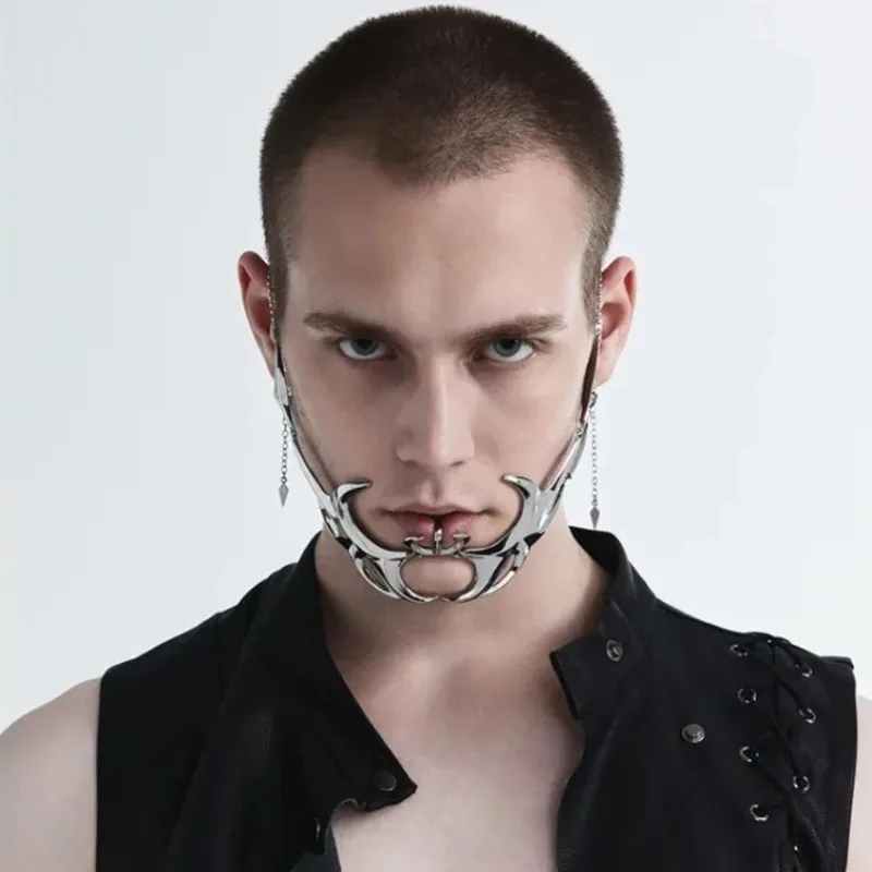 قناع لون فضي قوطي غير منتظم للرجال والنساء ، سايبر ، فاتح ، سائل ، فردي ، إكسسوار مجوهرات ، حفلة ، موضة