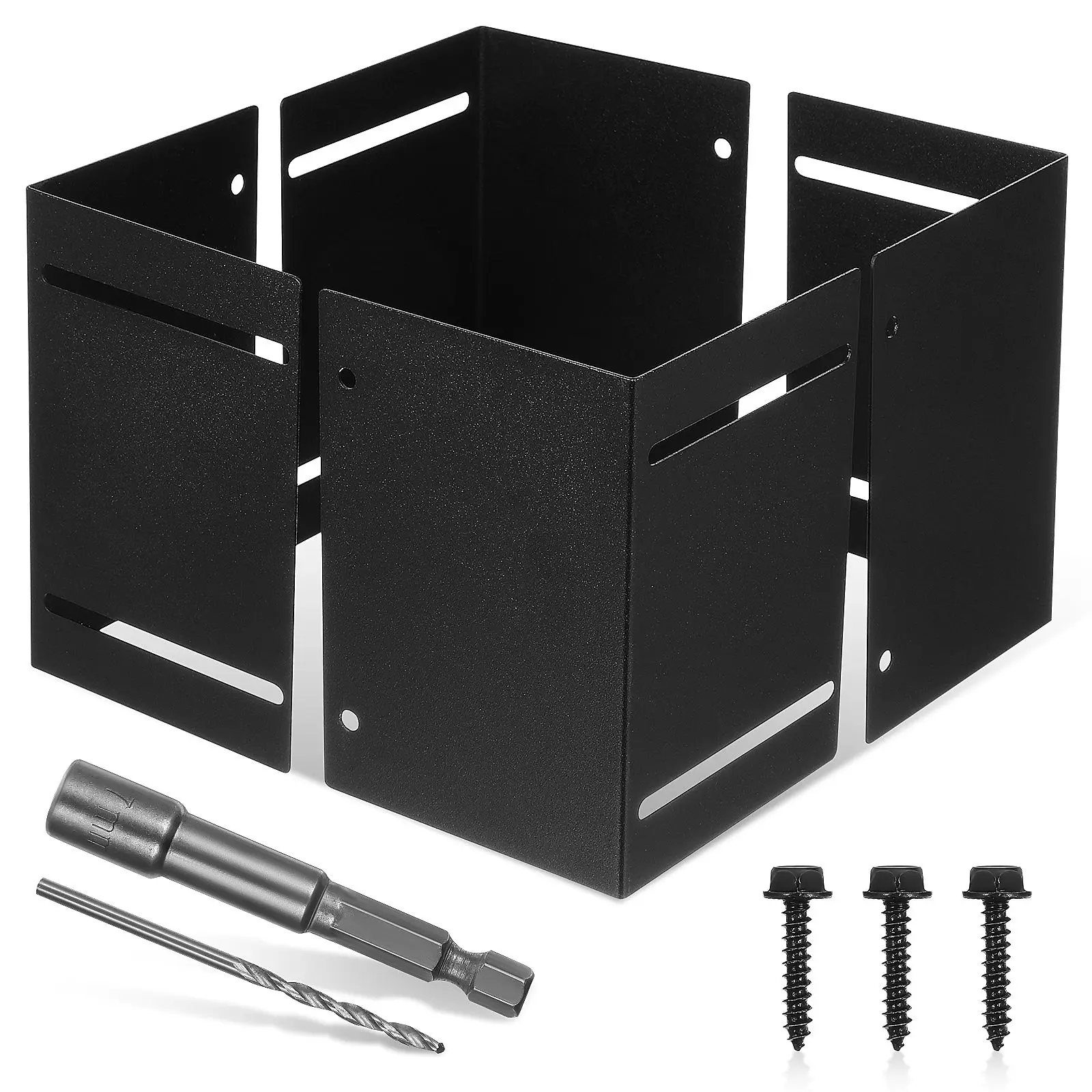 

Adjustable Metal Kit for Mailbox Fence Posts Adjustable Protector Kit Black Protective Covers Base Fence Post Cap Post Cover