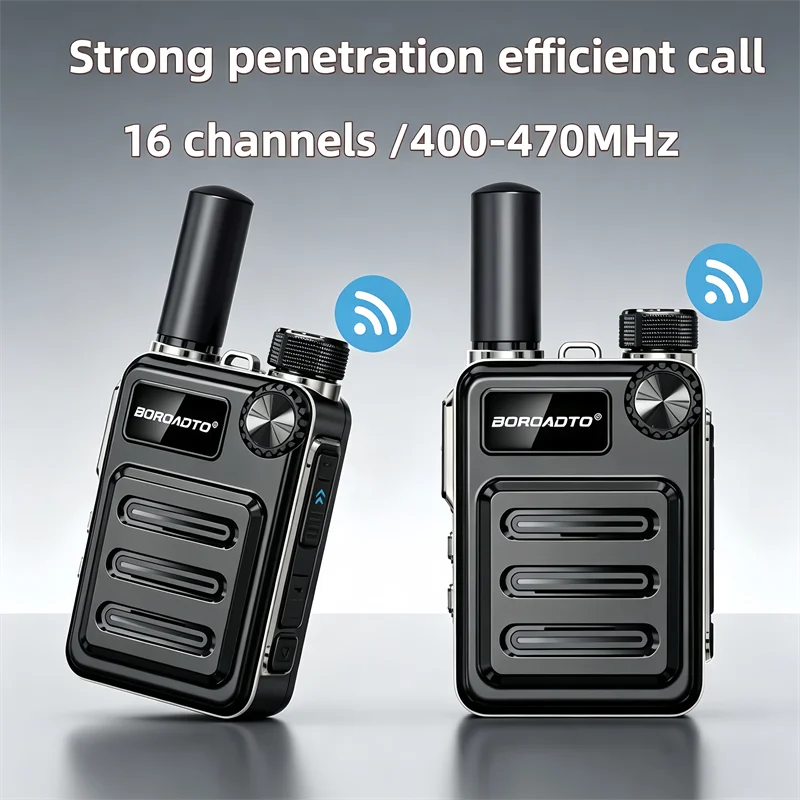 Walkie Talkie Small Two Way Radio Ultra Slim Pocket Size Rechargeable USB VOX UHF 16CH License Free for Outdoor Camping Hiking