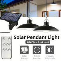 Solar Pendant Light Outdoor Waterproof LED Lamp Double-head Chandelier Decorations with Remote Control for Indoor Shed Barn Room